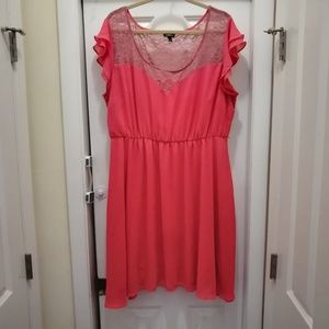 Coral chiffon and lace flutter dress